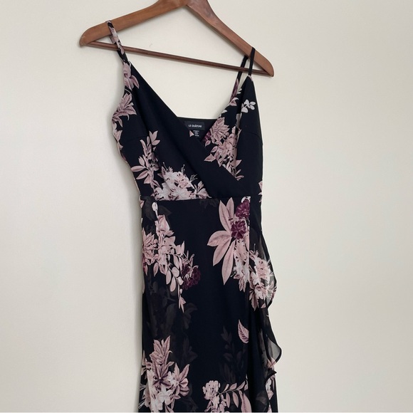 Le Château Y2K Dark Floral Fairy Babydoll Asymmetric Midi Dress Flowy XS Grunge - Picture 3 of 15